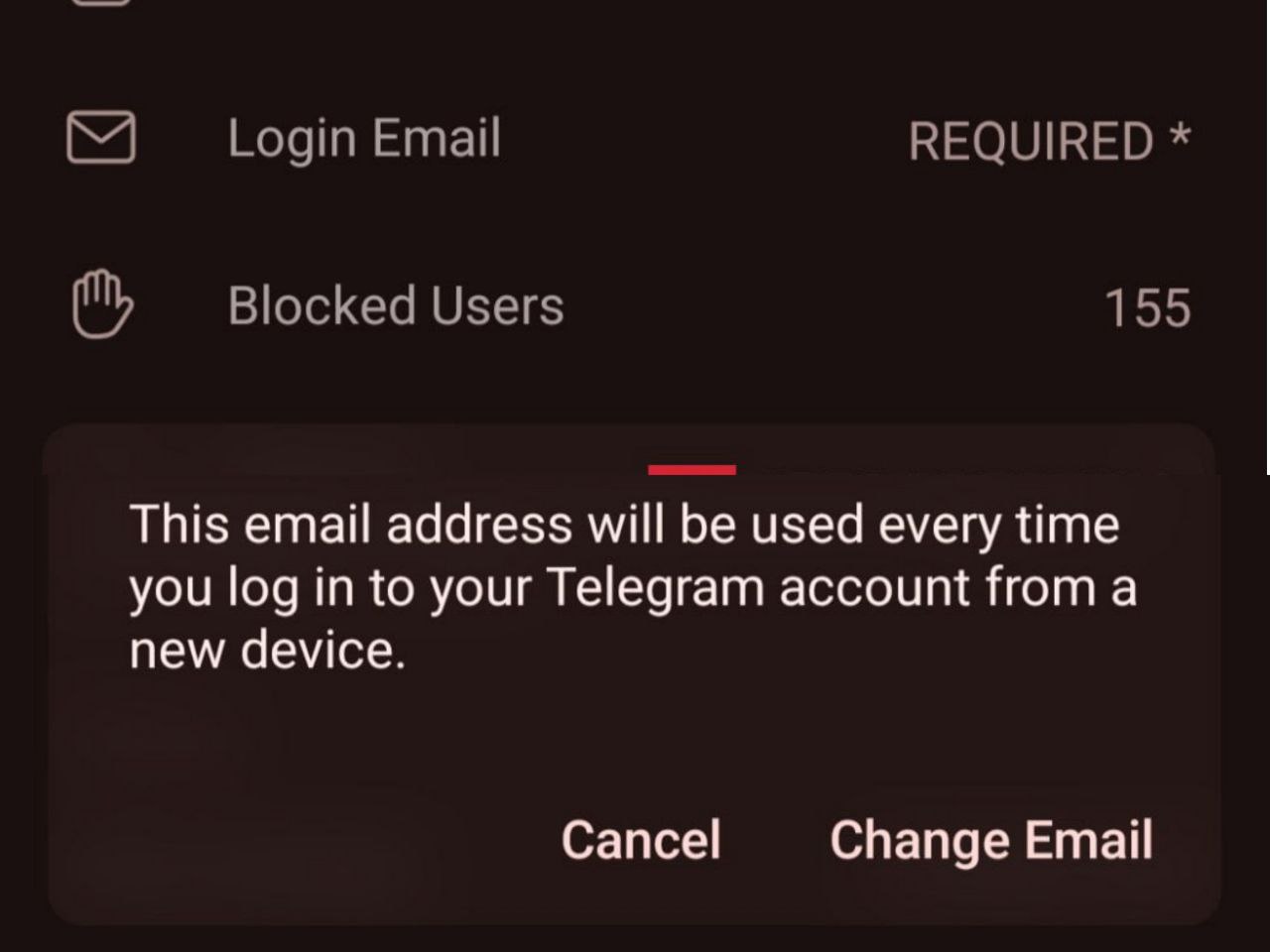 Пункт «Почта для входа» с пометкой REQUIRED